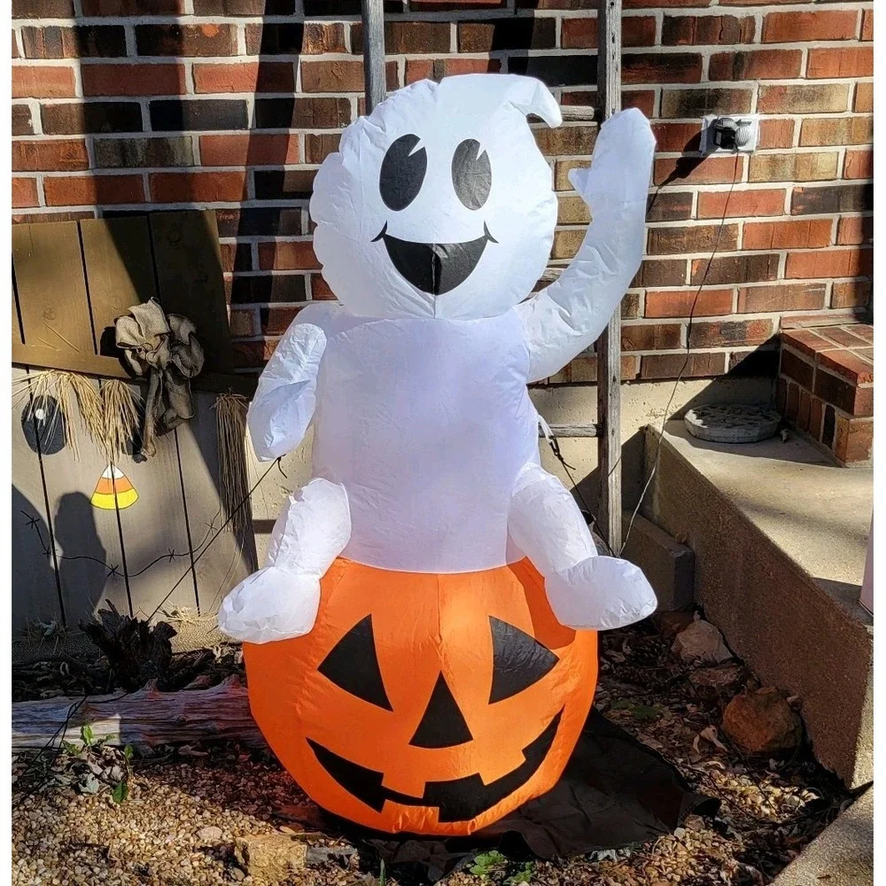 GEMMY Halloween Baby Ghost Sitting On Jack O' Lantern 🎃 3.5ft ~ Inflatable